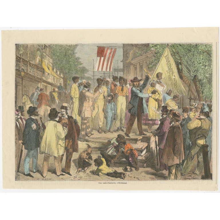 Antique Print Of A Slave Auction In Richmond