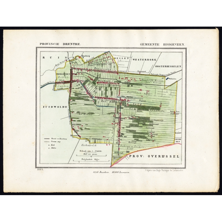 Antique Map of the Township of Hoogveen by Kuyper (1865)