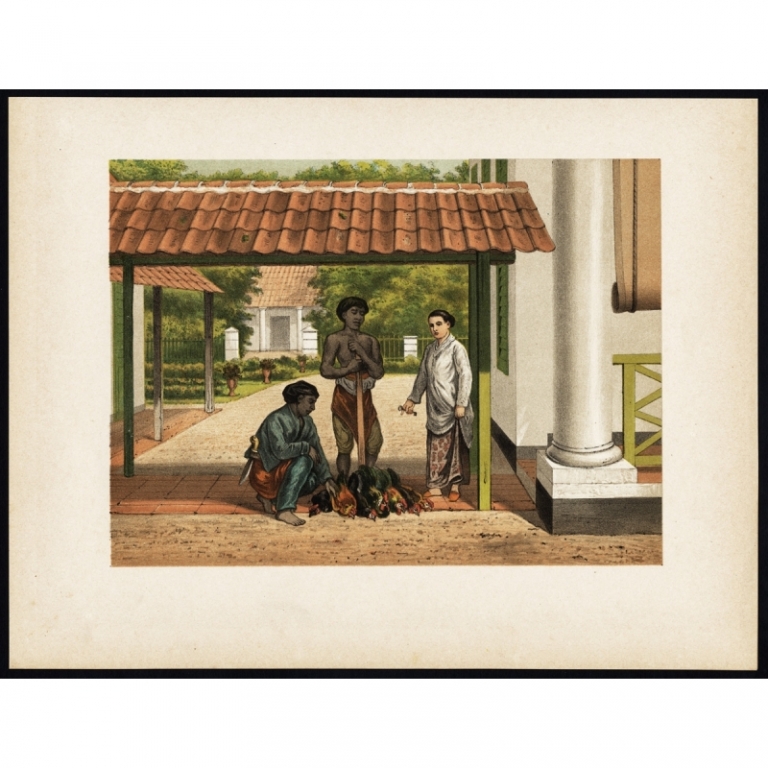 Antique Print of a Chicken Salesman in Batavia by Perelaer (1888)