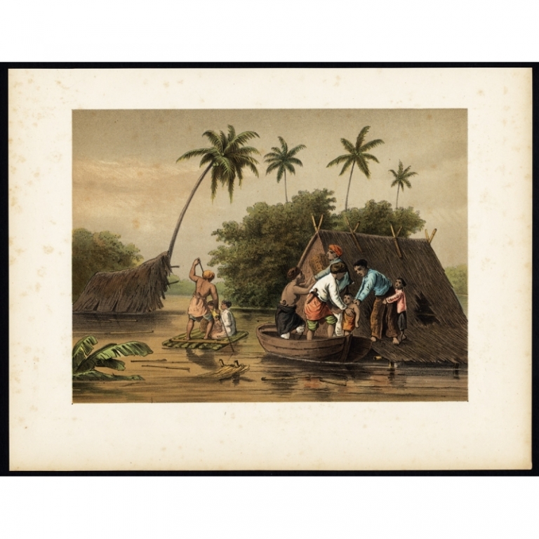 Antique Print of a Flooding near Tegal (Java) by Perelaer (1888)