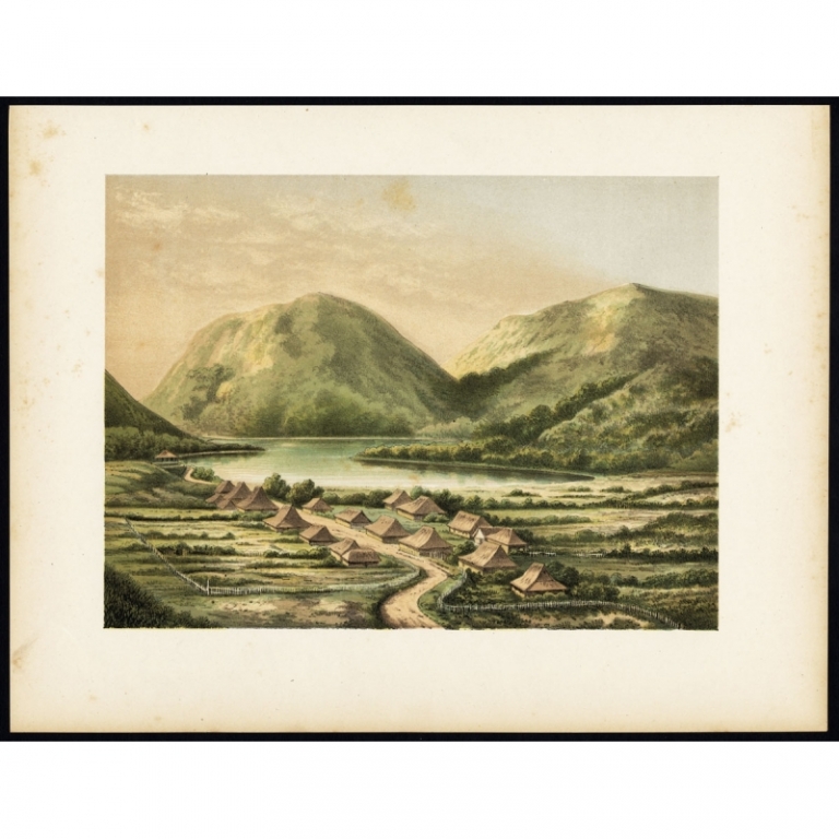 Antique Print of Desa Simpoengan on Lake Telaga Tjeboeng by Perelear (1888)