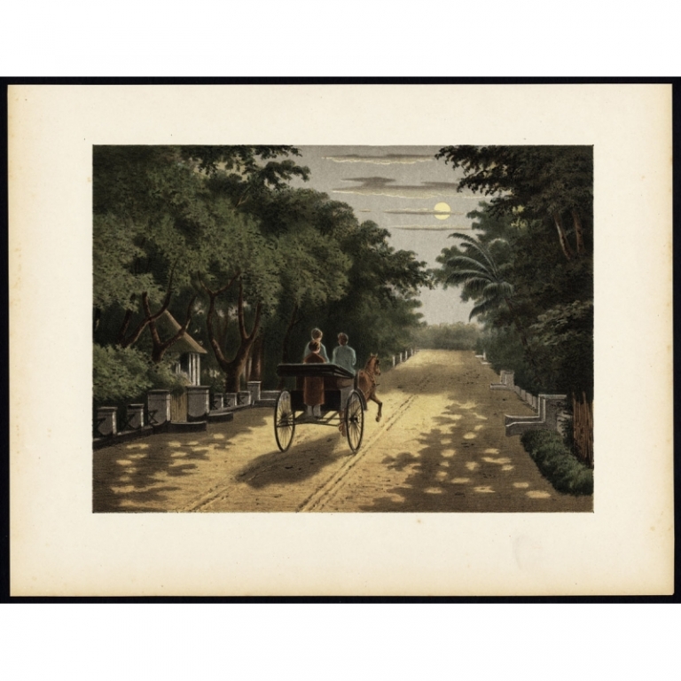 Antique Print of a Carriage Ride in Magelang by Perelaer (1888)