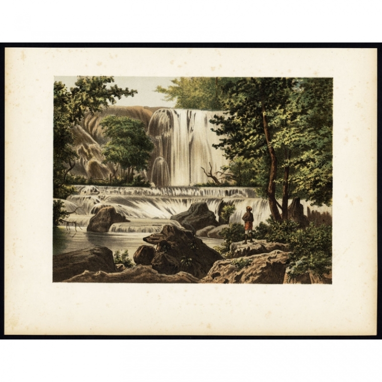 Antique Print of a Waterfall on Java by Perelaer (1888)