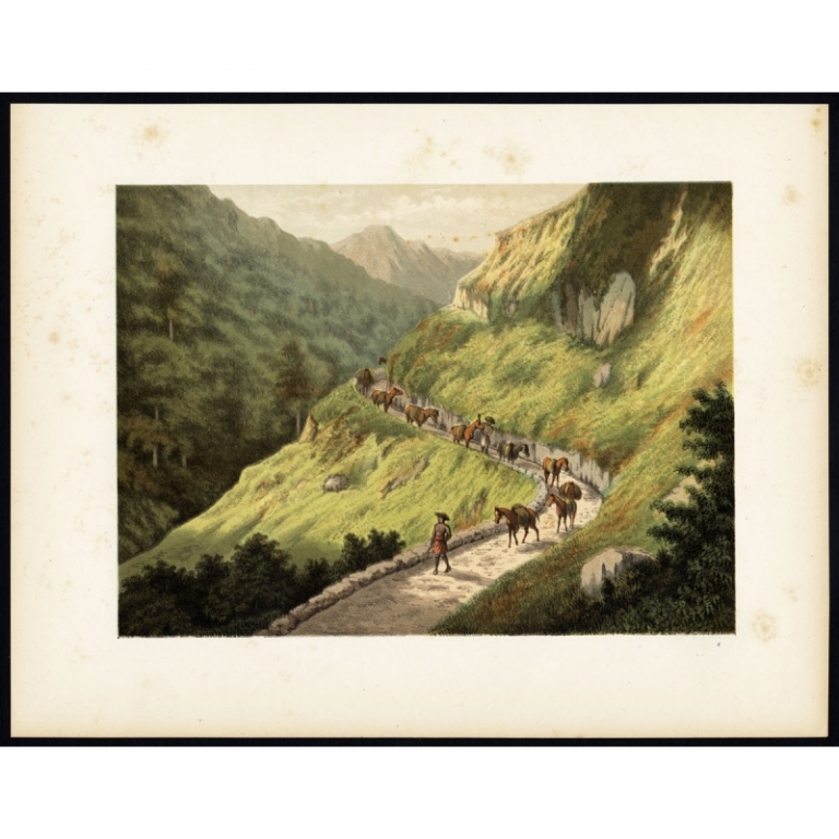 Antique Print of a Journey through the Mountains of Java by Perelaer (1888)