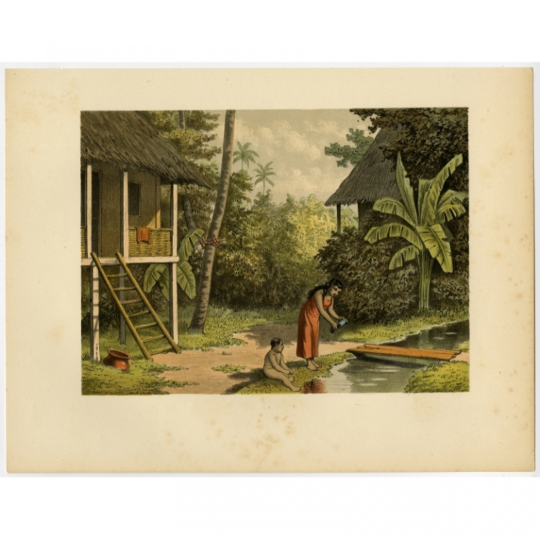 Antique Print of a House in Oleh-Leh 'Aceh' by Perelaer (1888)