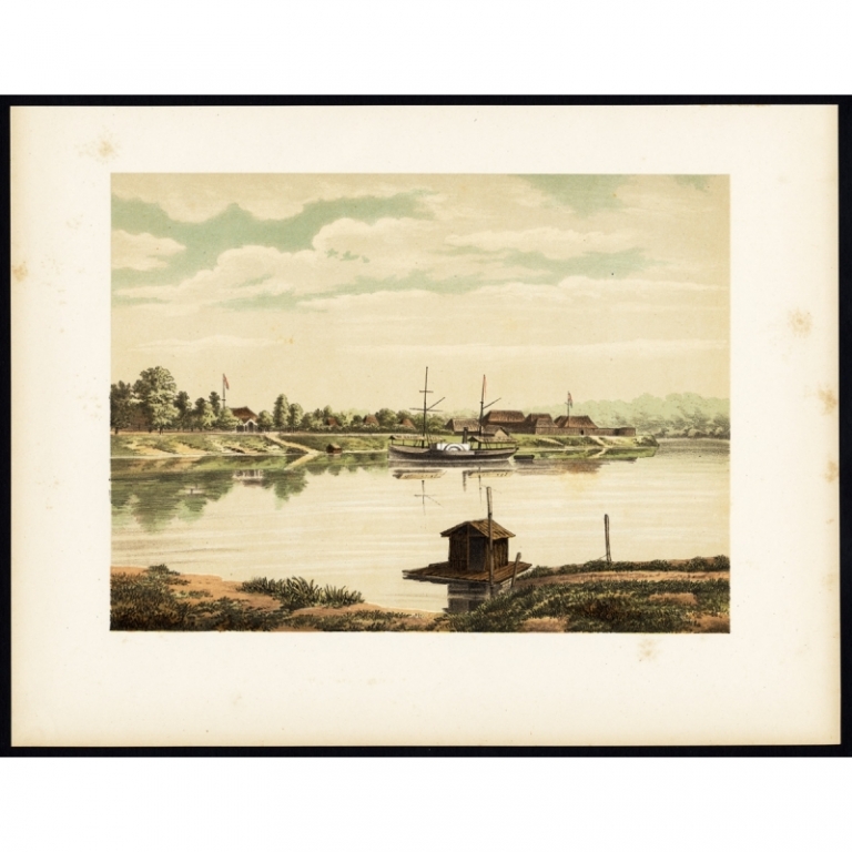 Antique Print of a Steamship at the Barito River by Perelaer (1888)
