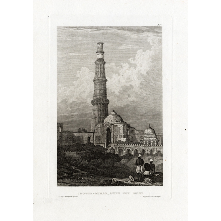 Antique Print of Qutb Minar by Meyer (1840)