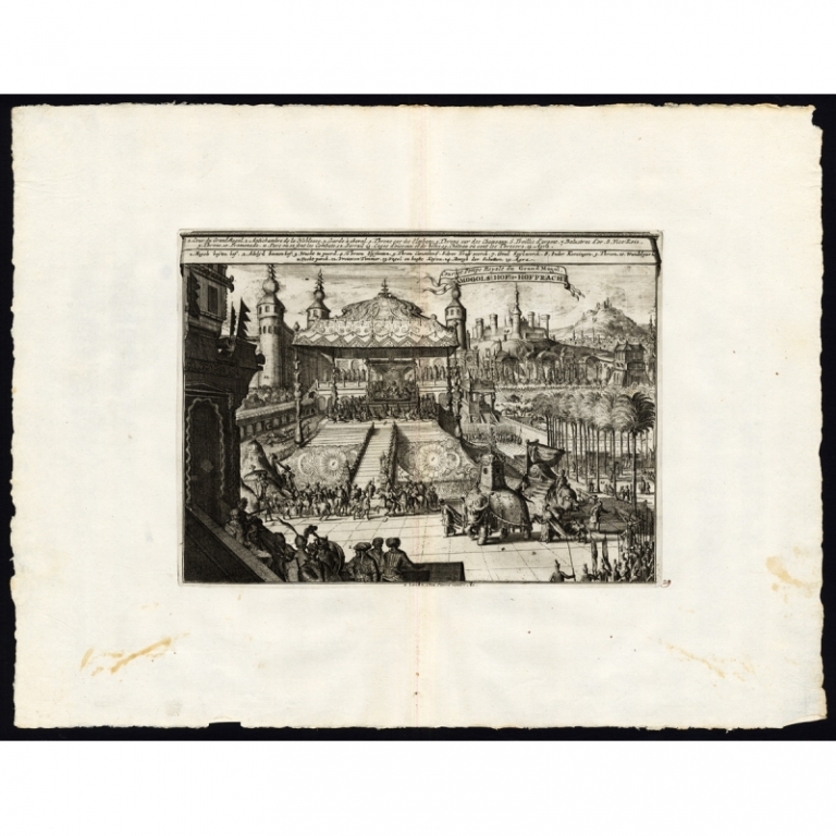 Antique Print of the Court of the Great Mogul and other scenes by Van der Aa (1725)