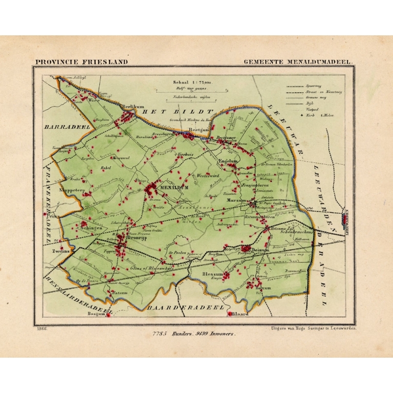 Antique Map of Menaldumadeel by Kuyper (1868)