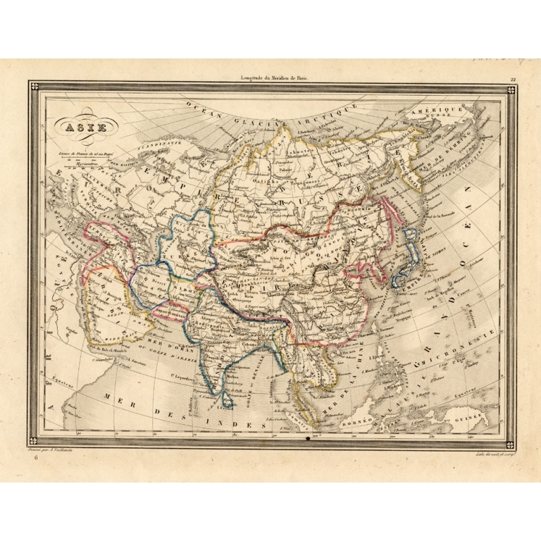 Antique Map of Asia by Vuillemin (1846)