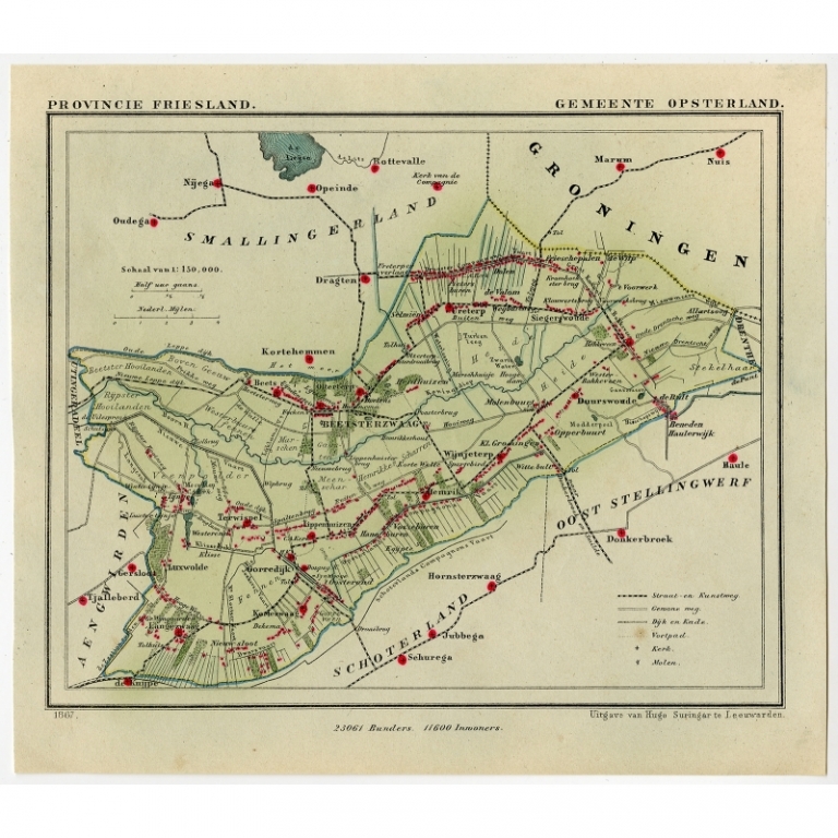 Antique Map of Opsterland by Kuyper (1868)