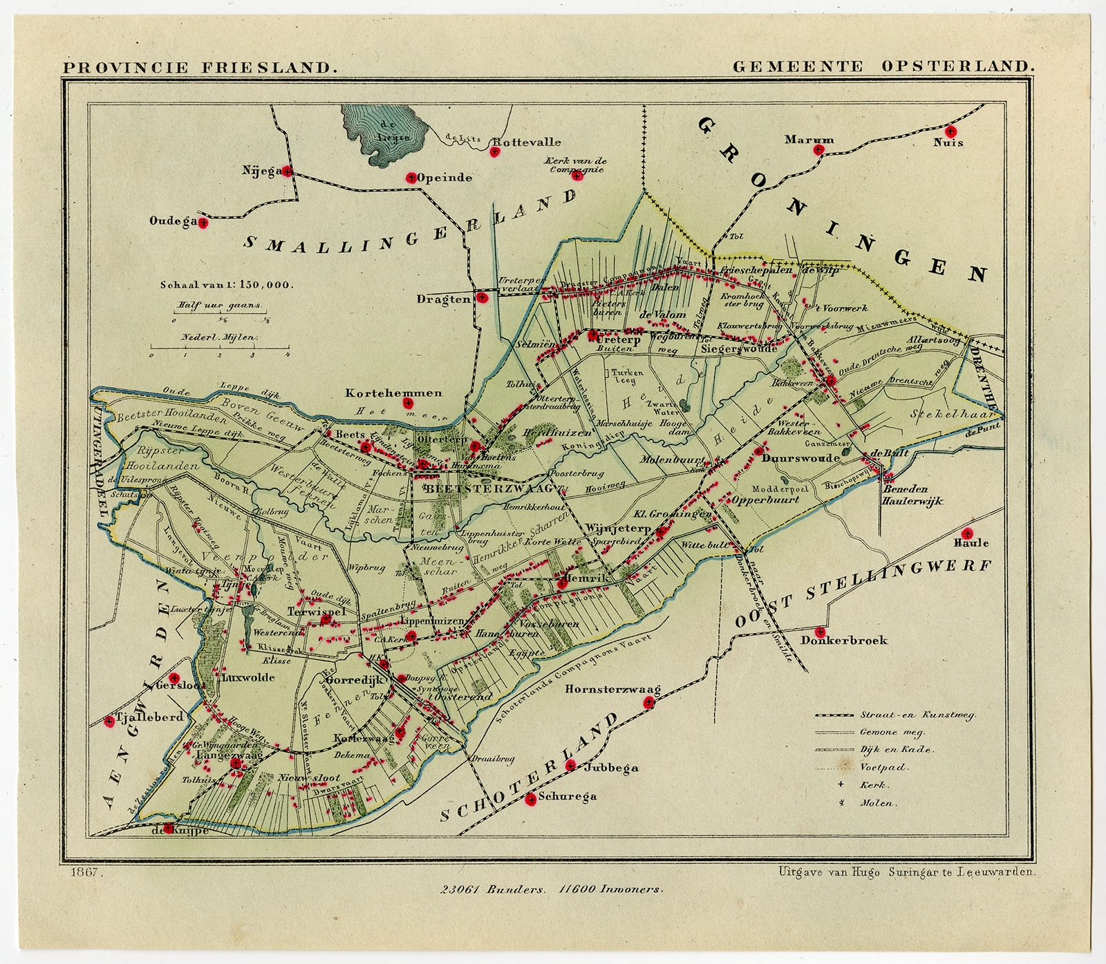 Antique Map of Opsterland by Kuyper (1868)