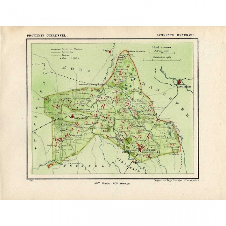 Antique Map of the Township of Denekamp by Kuyper (1865)