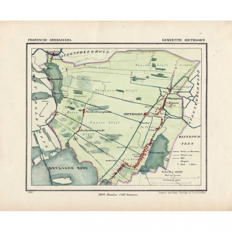 Antique Map of the Township of Giethoorn by Kuyper (1865)