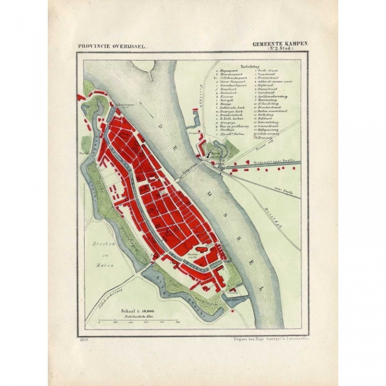 Antique Map of the City of Kampen by Kuyper (1865)