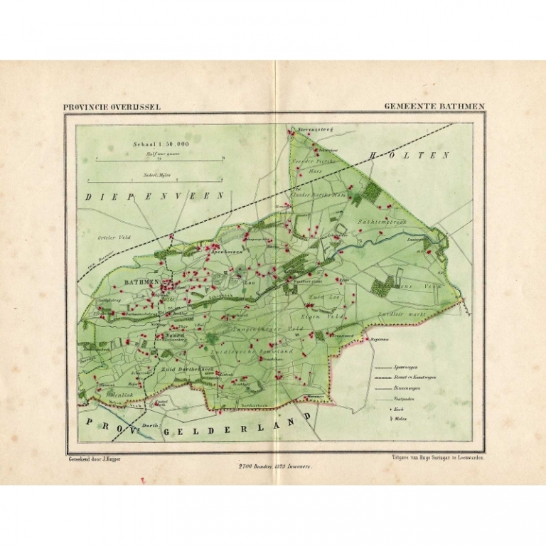 Antique Map of the Township of Bathmen by Kuyper (1865)