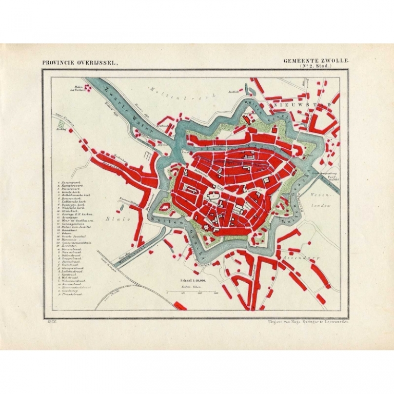 Antique Map of the City of Zwolle by Kuyper (1865)