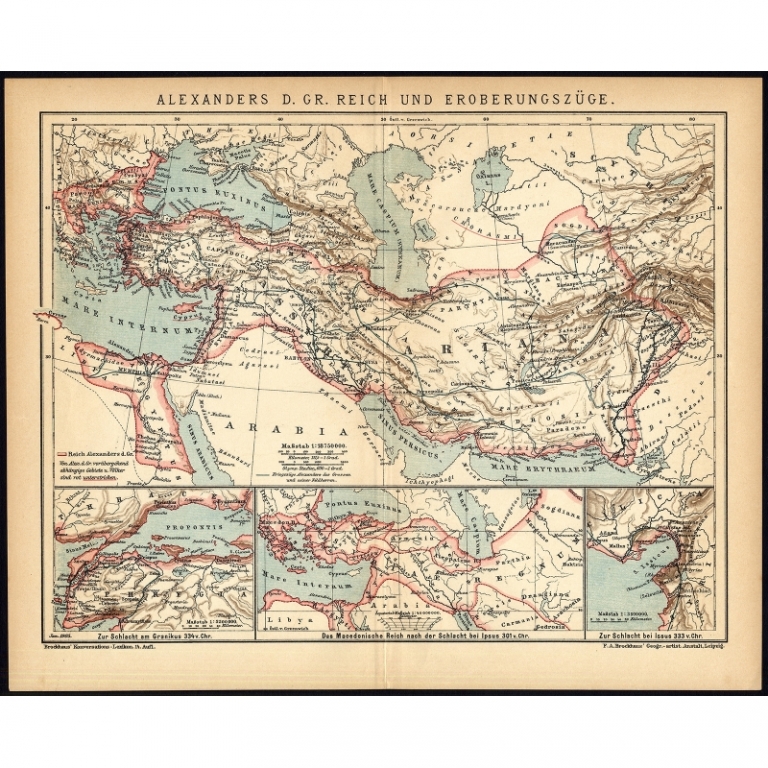 Antique Map of the Empire of Alexander the Great by Brockhaus (c.1893)