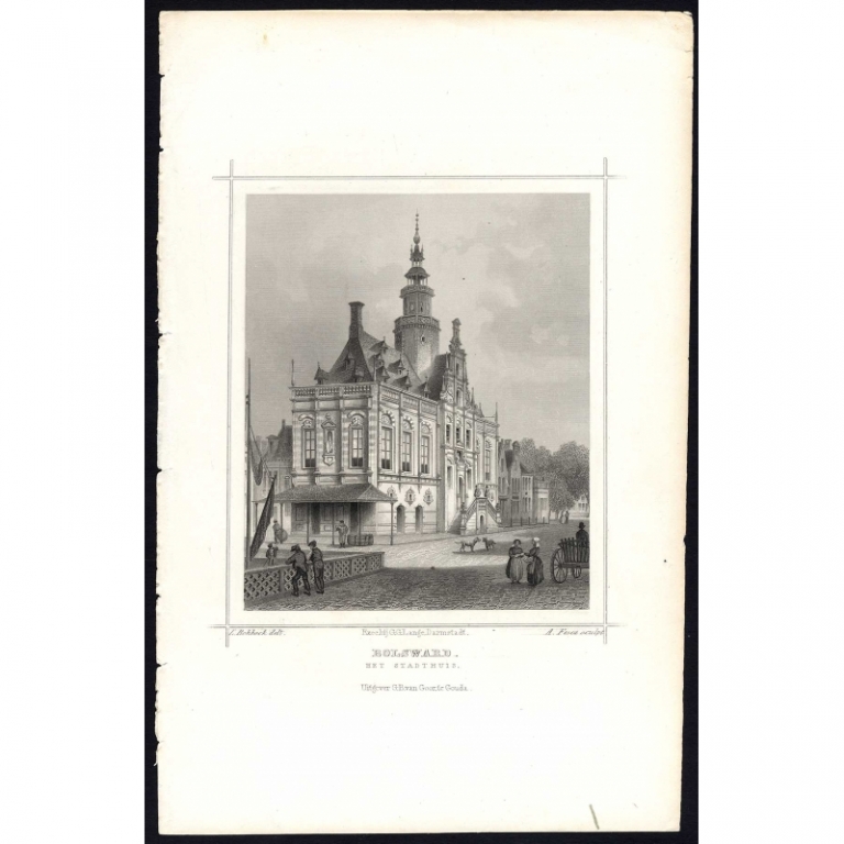 Antique Print of the City Hall of Bolsward by Terwen (c.1860)