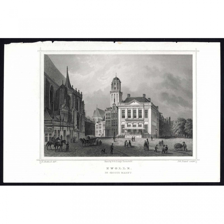 Antique Print of the 'Grote Markt' in Zwolle by Terwen (1863)