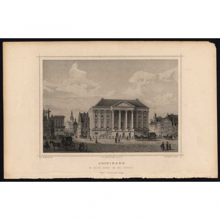 Antique Print of the City Hall of Groningen by Terwen (1858)