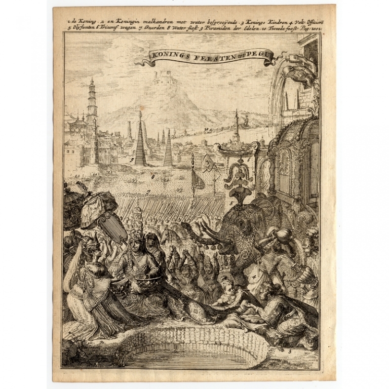 Antique Print of Kings celebrations in Pegu by De Hooghe (1682)