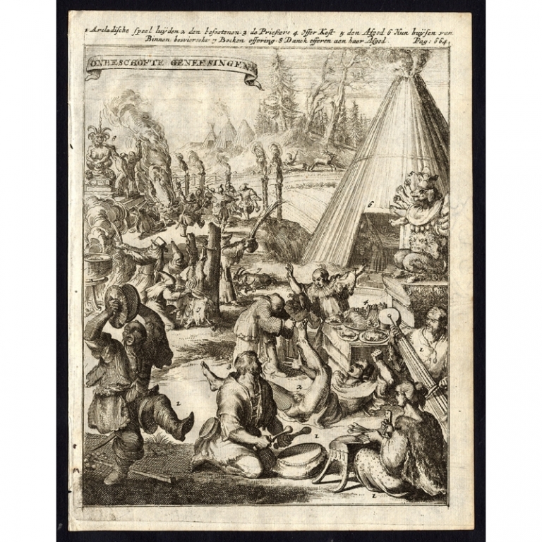 Antique Print of Savage healings by De Hooghe (1682)