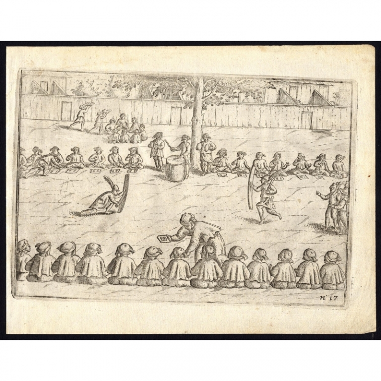 Antique Print of a guest meal on the Banda Islands by Commelin (1646)