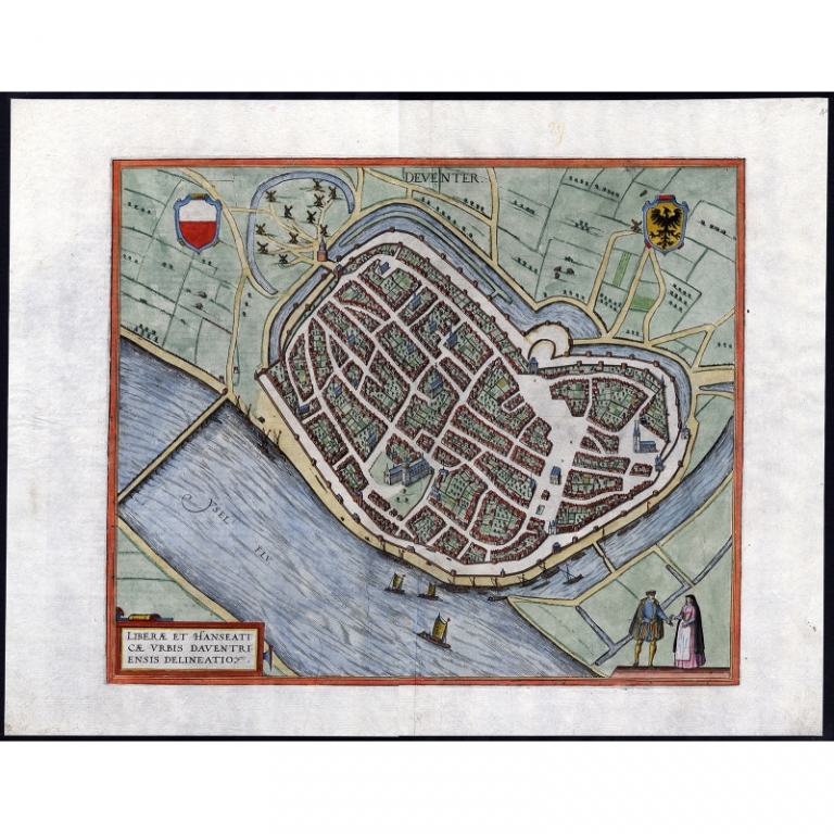 Antique Map of the City of Deventer by Braun & Hogenberg (1588)