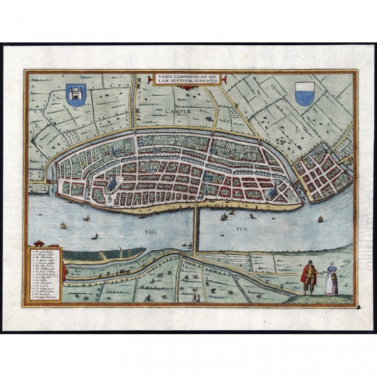 Antique Map of the City of Kampen by Braun & Hogenberg (1588)