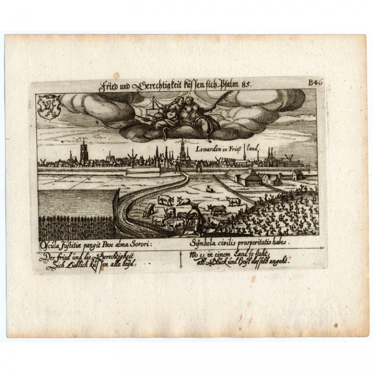 Antique Print of Leeuwarden by Meisner (1630)