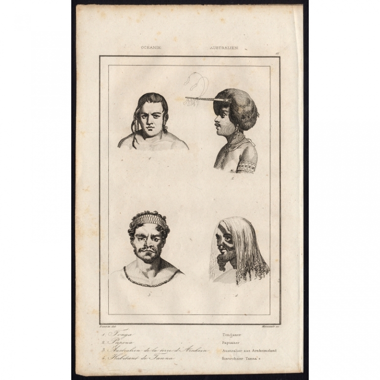 Antique Print with four Portraits by Rienzi (1836)