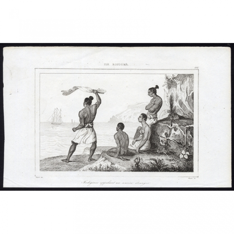 Antique Print of Indigenous people of Rotuma island by Rienzi (1836)