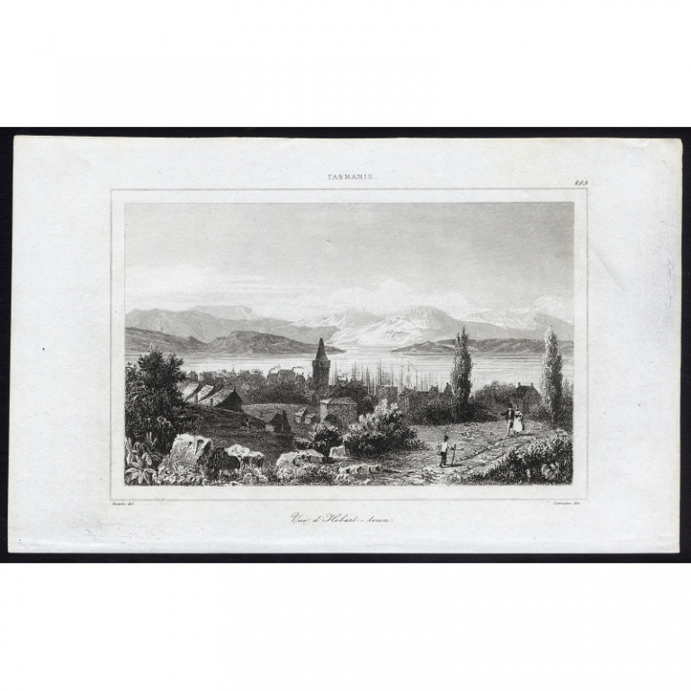 Antique Print of the bay and harbour of Hobart by Rienzi (1836)