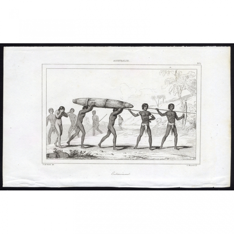 Antique Print of a Burial ceremony of Australian Aboriginals by Rienzi (1836)