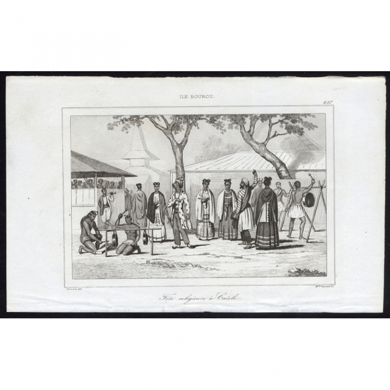 Antique Print of a religious feast in Caieli by Rienzi (1836)