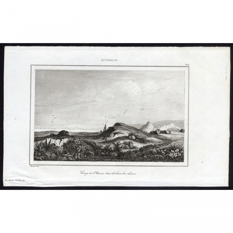 Antique Print of the camp of the Uranie by Rienzi (1836)