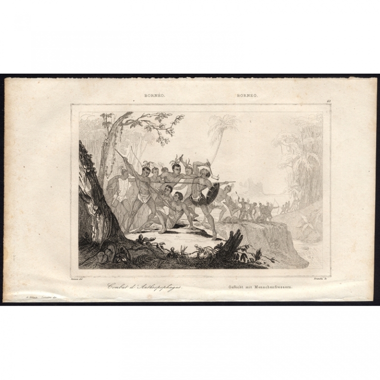 Antique Print of a Battle of Cannibals by Rienzi (1836)