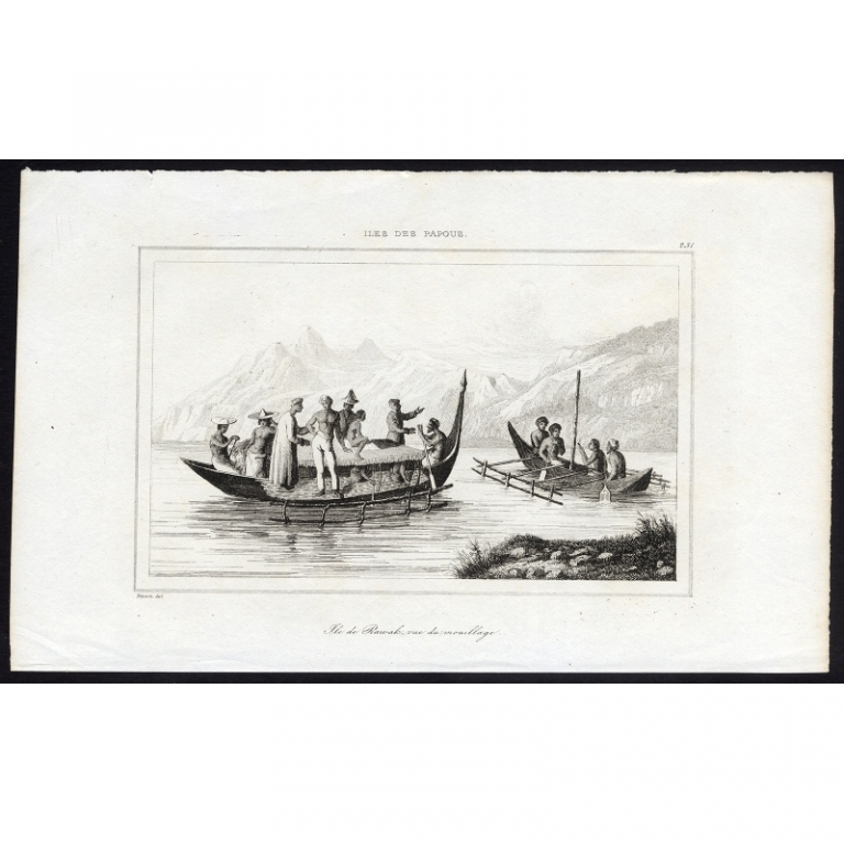 Antique Print of Mooring ships on Rawa island by Rienzi (1836)