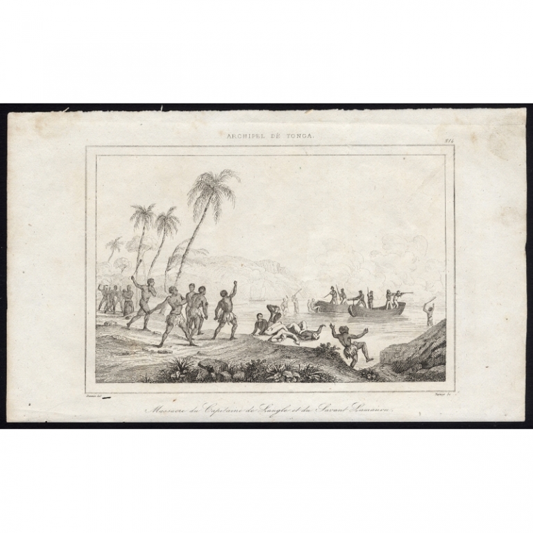 Antique Print of the murder of Captain Paul Antoine Fleuriot de Langle by Rienzi (1836)