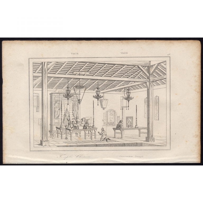 Antique Print of a Chinese temple on Timor by Rienzi (1836)
