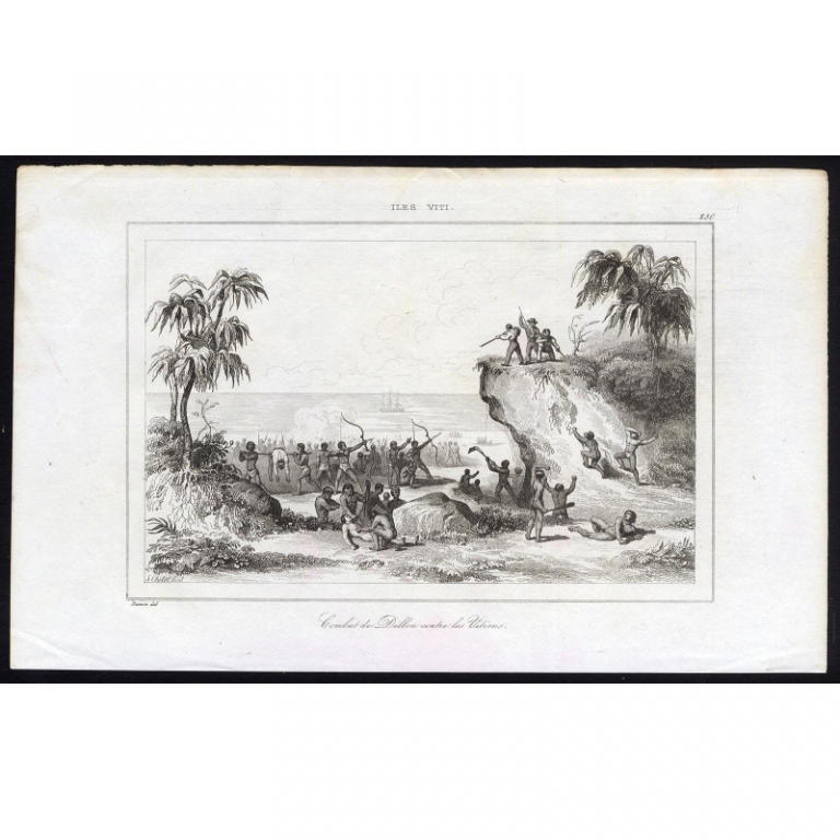 Antique Print of Captain Peter Dillon and his men by Rienzi (1836)