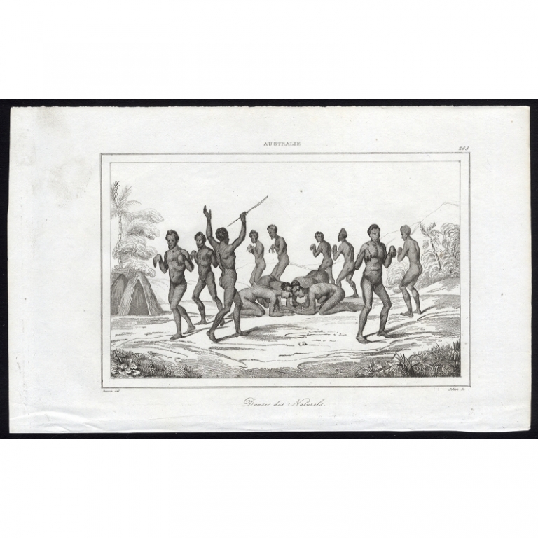 Antique Print of a native dance of the Australian Aboriginals by Rienzi (1836)