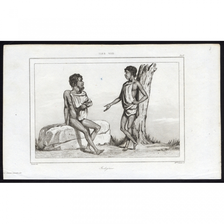 Antique Print of native men of Viti Levu by Rienzi (1836)