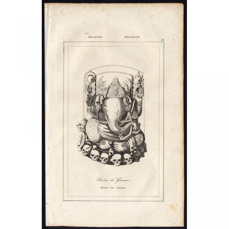Antique Print of a statue of Ganesha by Rienzi (1836)