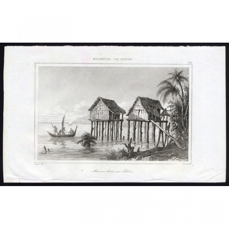 Antique Print of Houses built on stilts by Rienzi (1836)