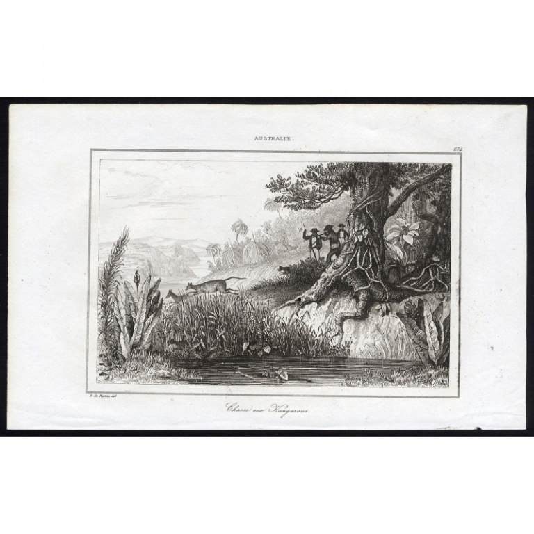 Antique Print of Kangaroo hunting by Rienzi (1836)