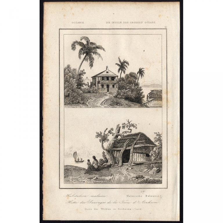 Antique Print of a Malay structure by Rienzi (1836)