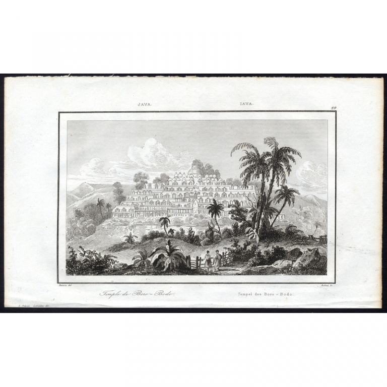 Antique Print of the Boro Bodo temple by Rienzi (1836)