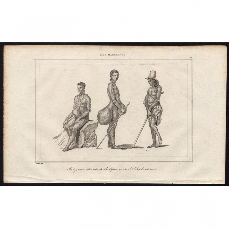 Antique Print of Indigenous people of the Mariana islands by Rienzi (1836)